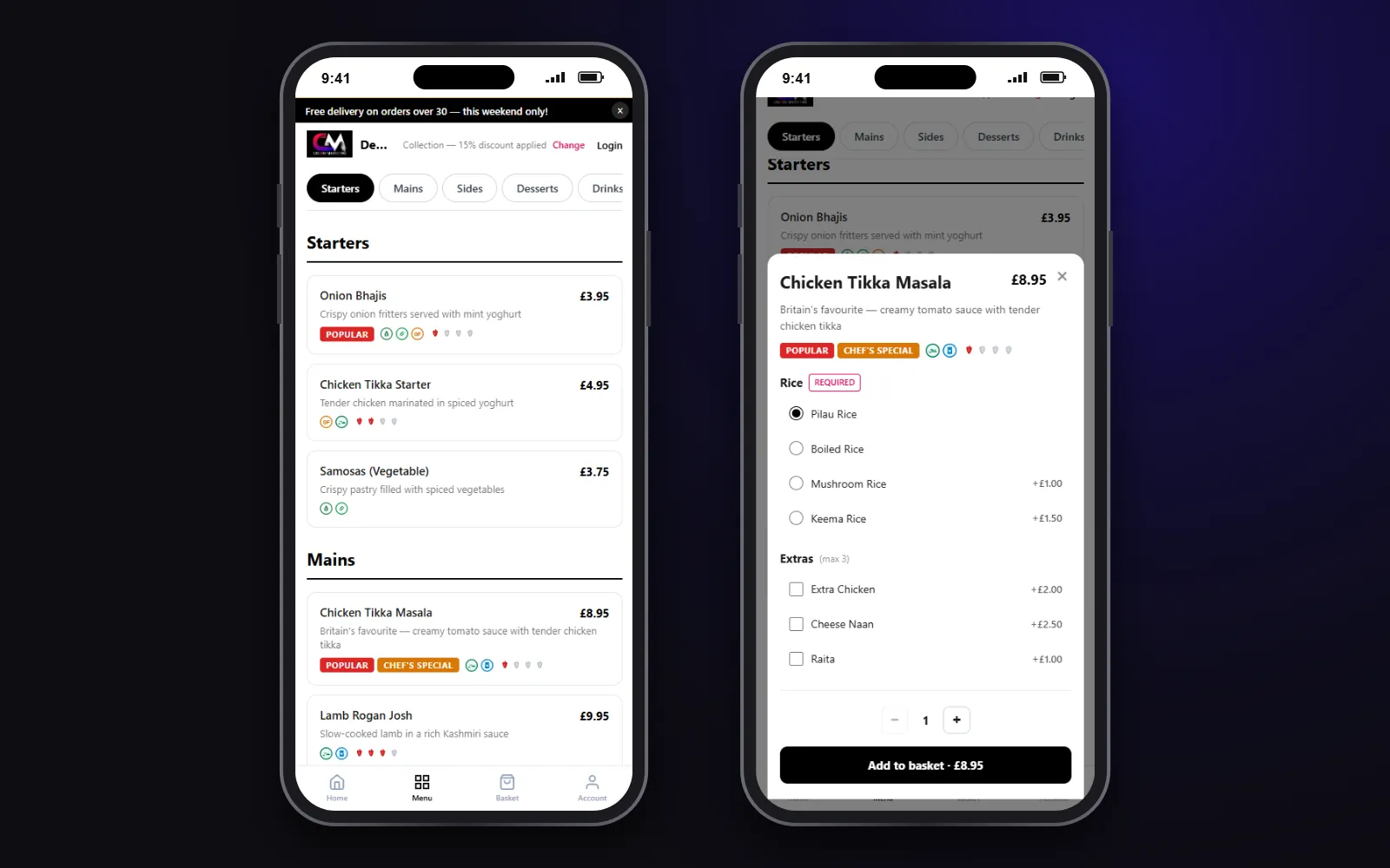 Menus with variants & add-ons