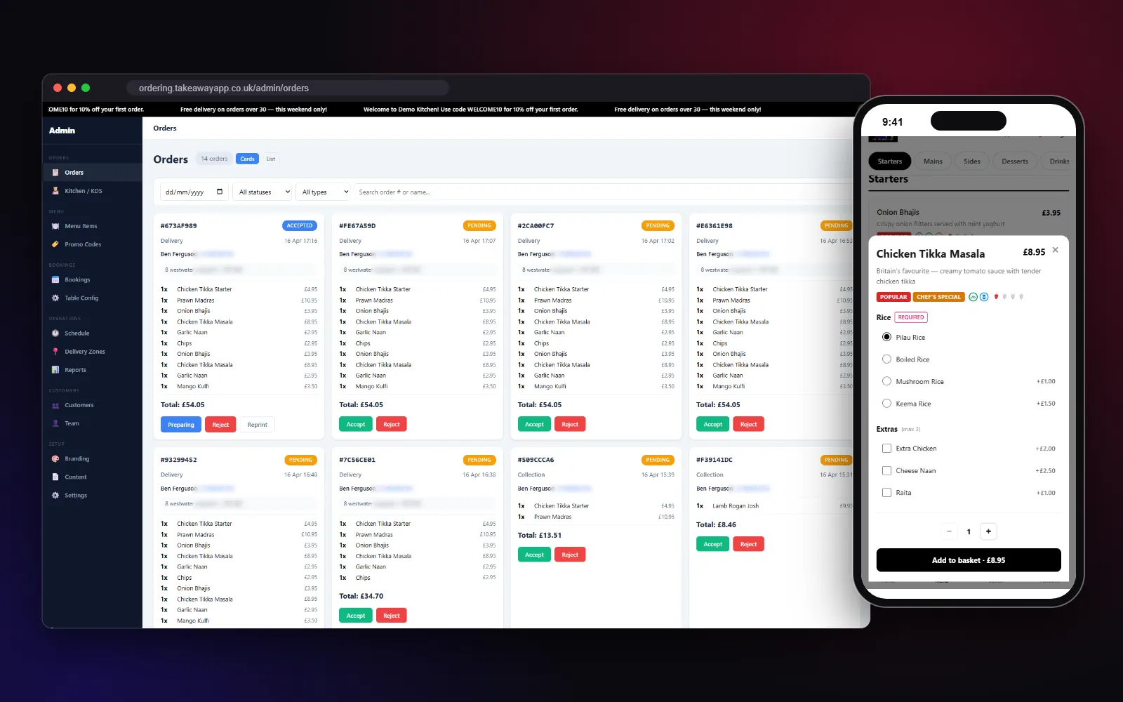 customer app + admin app screens